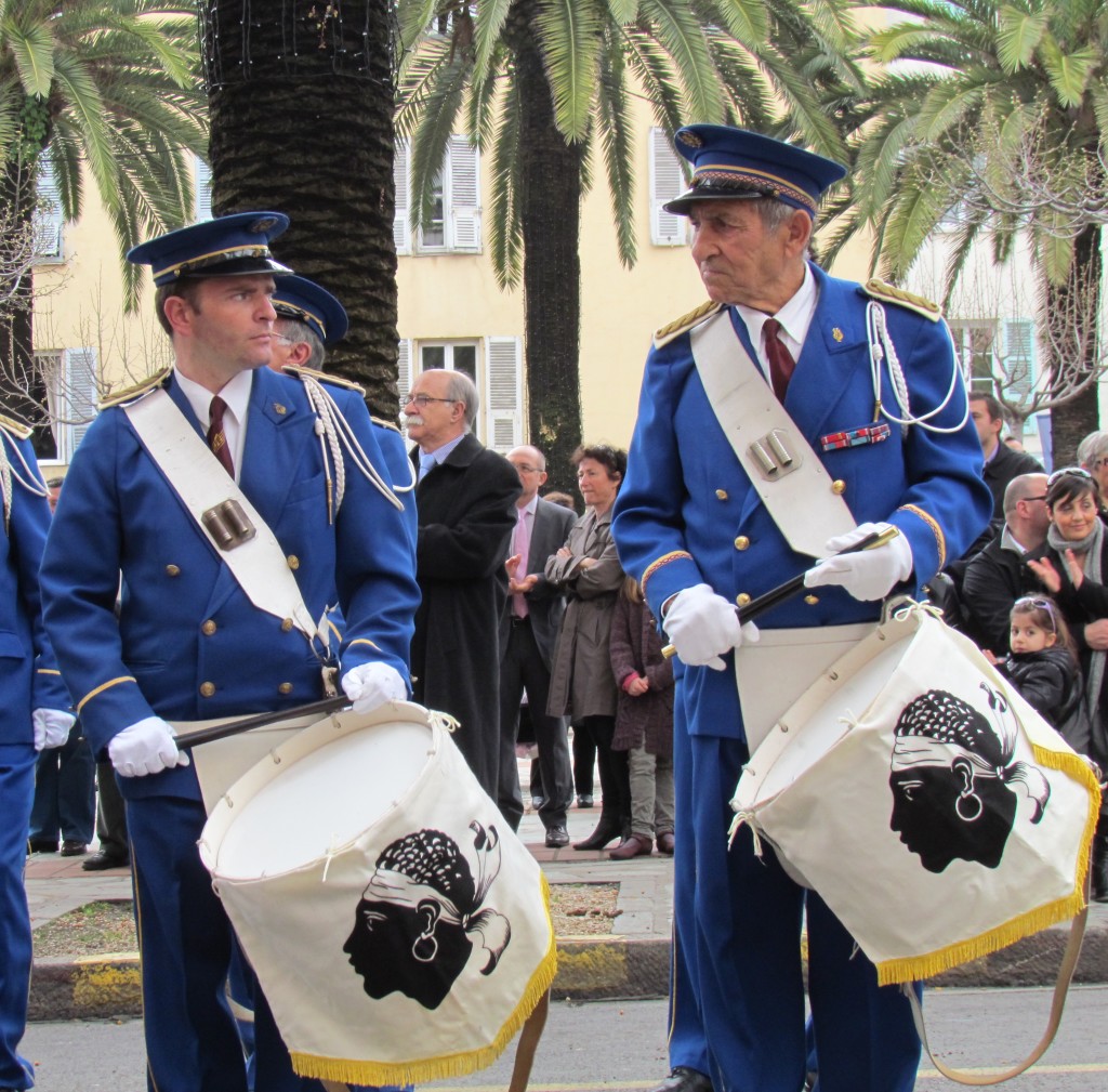 Angry drummers during parade in Ajaccio on August 18, 2011. To celebrate the Virgin Mary, patron saint of Corsica