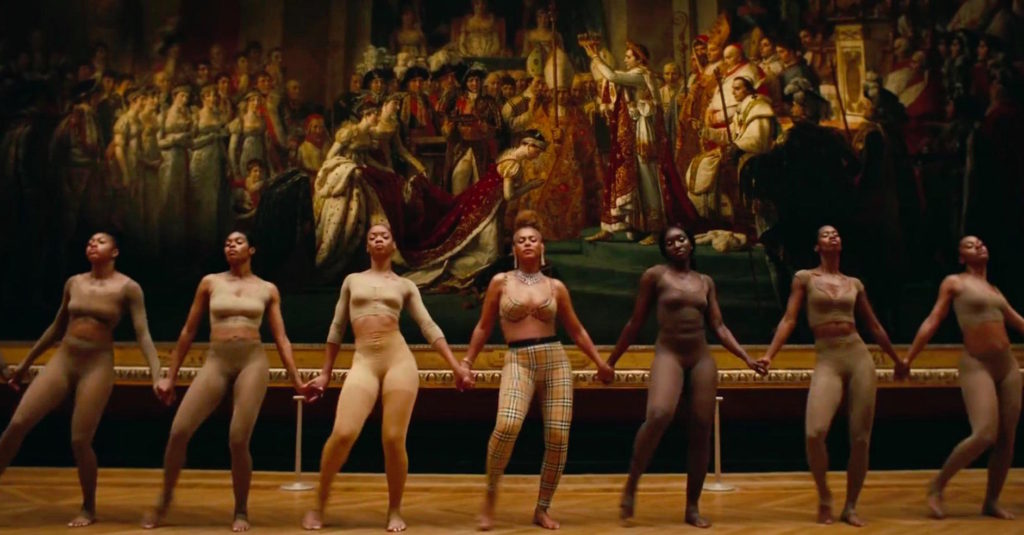 Beyoncé and Friends in front of Jacques Louis David's Le Sacre, depicting the Coronation of Napoleon and Josephine